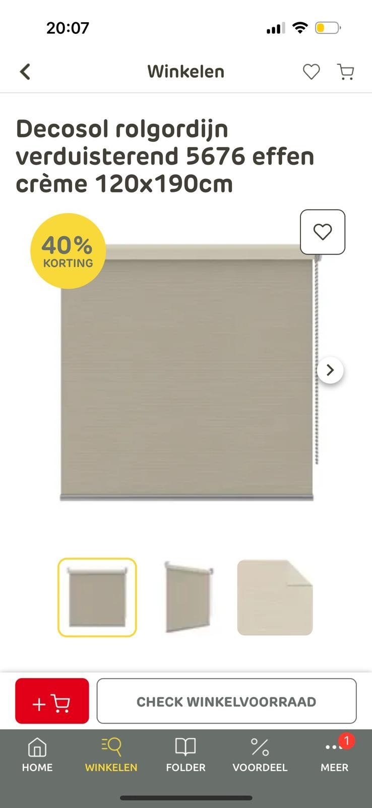 Decosol rolgordijn verduisterend 120x190cm crème, Overige merken, Inclusief montageonderdelen, Ophalen of Verzenden, Zo goed als nieuw