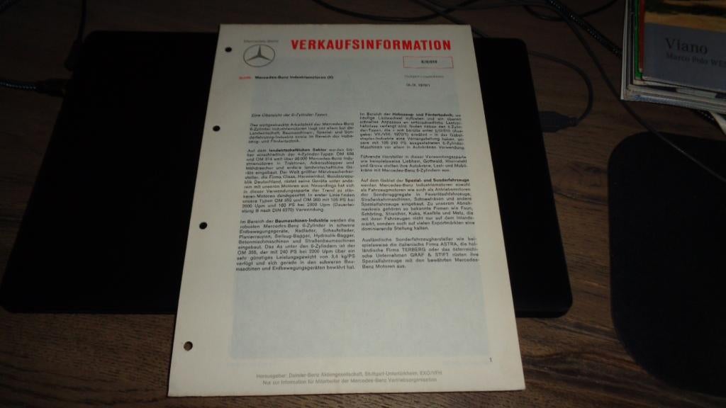 ZELDZAME VerkoopInformatie MERCEDES  , 10-1970 (intern gebr), Verzenden, Nieuw, Mercedes