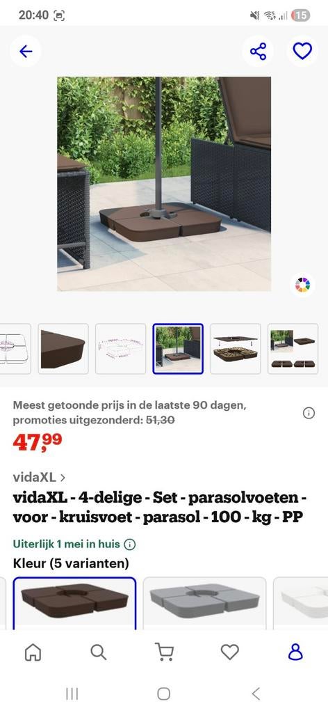 vidaXL 4-delige parasolvoeten set - 100 kg - PP, Tuin en Terras, Parasols, Ophalen of Verzenden, Nieuw, Minder dan 1 meter, Parasolvoet