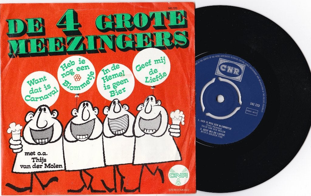De 4 Grote Meezingers - Want Dat Is Carnaval, Cd's en Dvd's, Vinyl | Nederlandstalig, Gebruikt, Overige genres, 7 inch, Ophalen of Verzenden