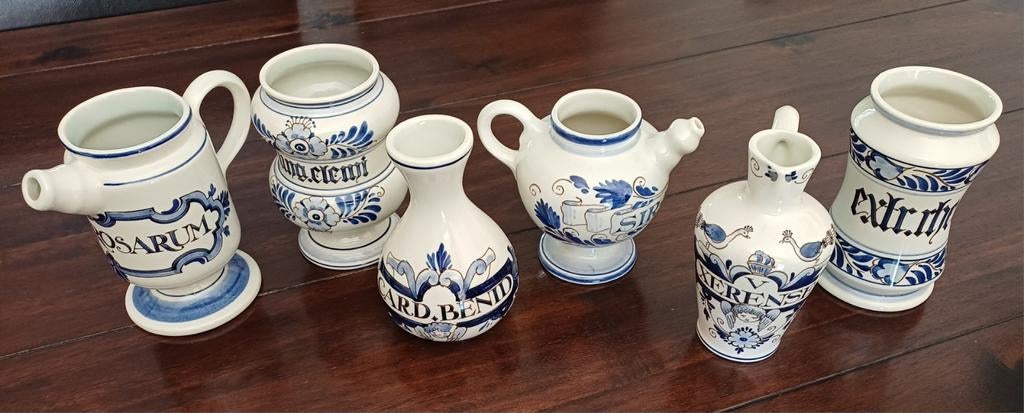 Set van 6 puntgave apothekerspotten/kannen met rekje, Ophalen of Verzenden