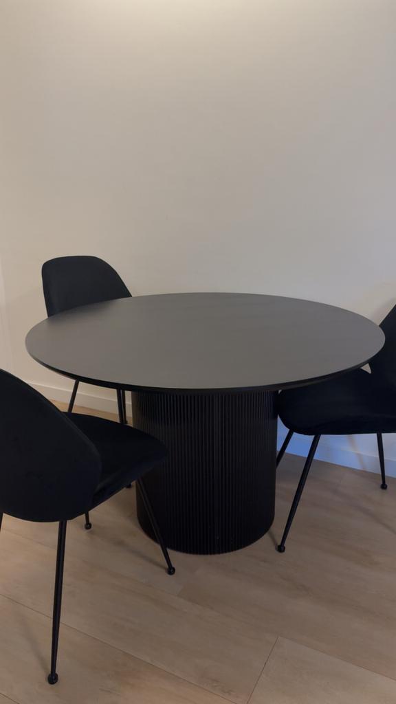 Ronde eettafel met 3 stoelen, Overige materialen, 100 tot 150 cm, Rond, Ophalen of Verzenden