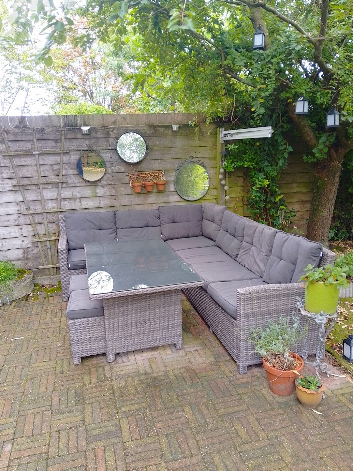 Tuinset hoek lounge tuinmeubels Tafel Kussens bank meubilair, Ophalen, Gebruikt, Eettafel, 8 zitplaatsen