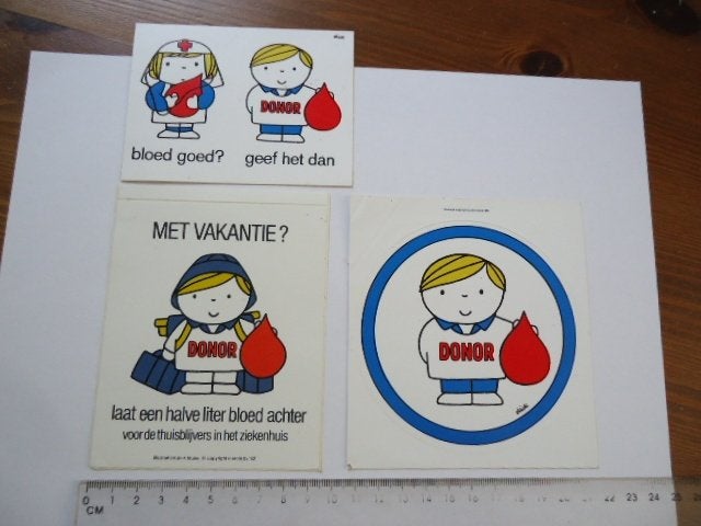 sticker oud DICK Bruna strip bloed donor vintage pop art, Verzamelen, Verzenden, Zo goed als nieuw, Bedrijf of Vereniging
