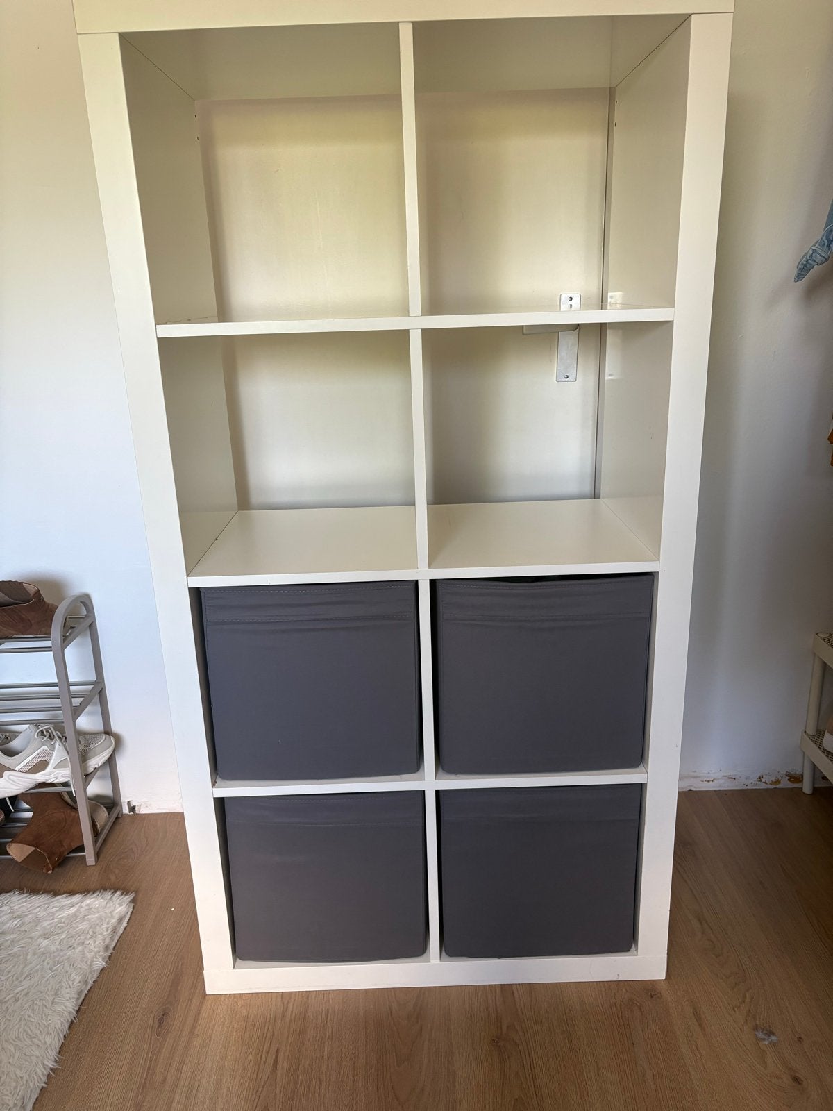 Witte Kallax kast met 8 vakken en 4 opberg bakken, Ophalen, Gebruikt, 100 tot 150 cm, 50 tot 100 cm