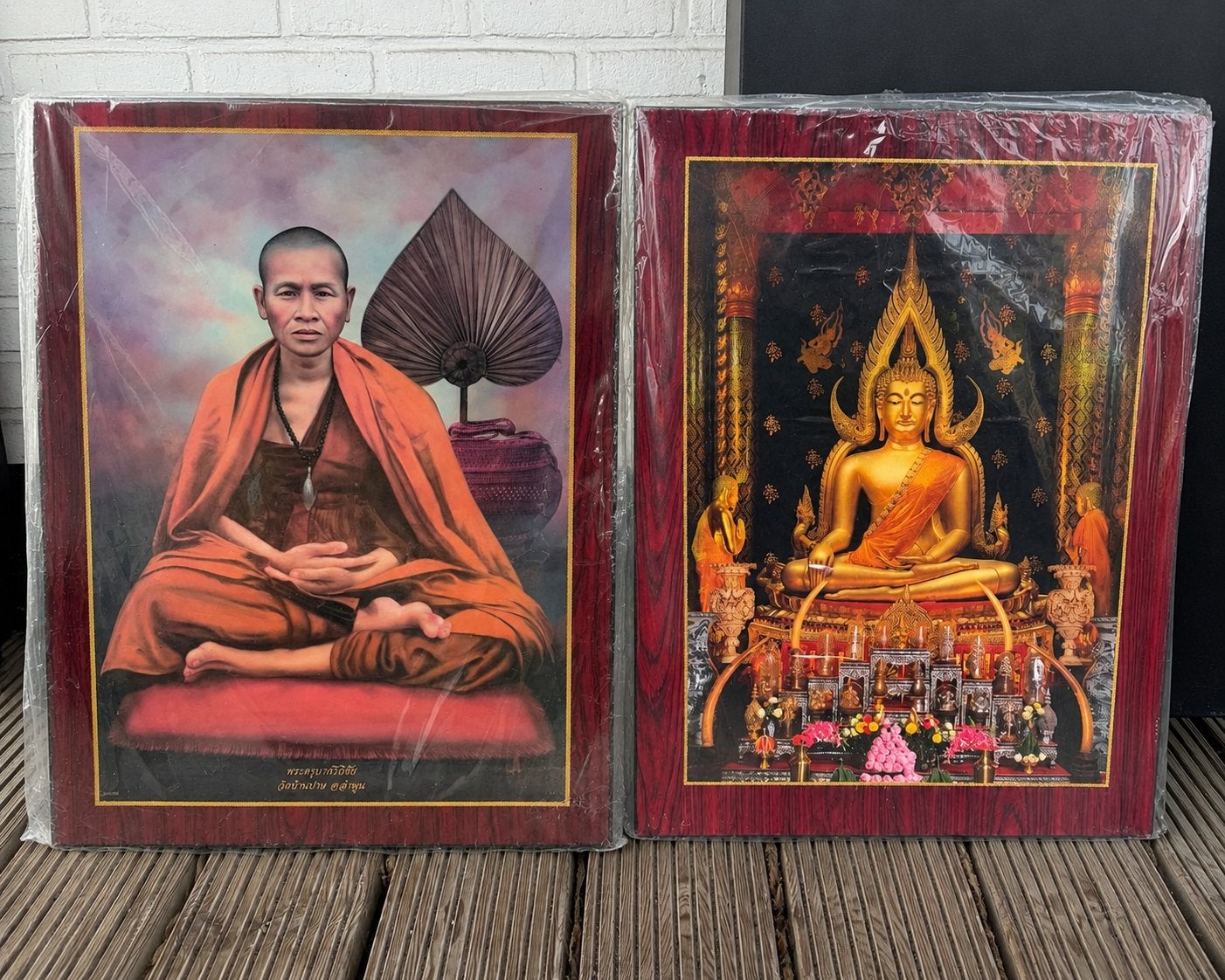 Thaise Boeddha en monnik schilderijen en houten tempel, Ophalen of Verzenden