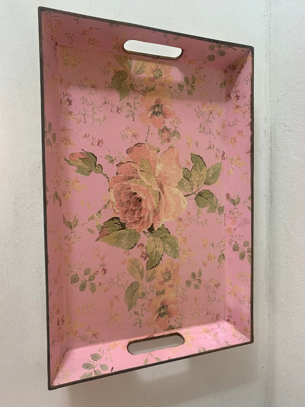 Decoratief dienblad met rozenprint - Roze, Huis en Inrichting, Overige materialen, Gebruikt, Ophalen of Verzenden, Dienblad
