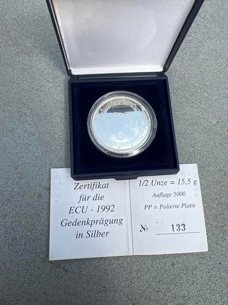 Zilveren ECU Gedenkmunt 1992 Duitsland - 1/2 Ounce PP, Ophalen of Verzenden