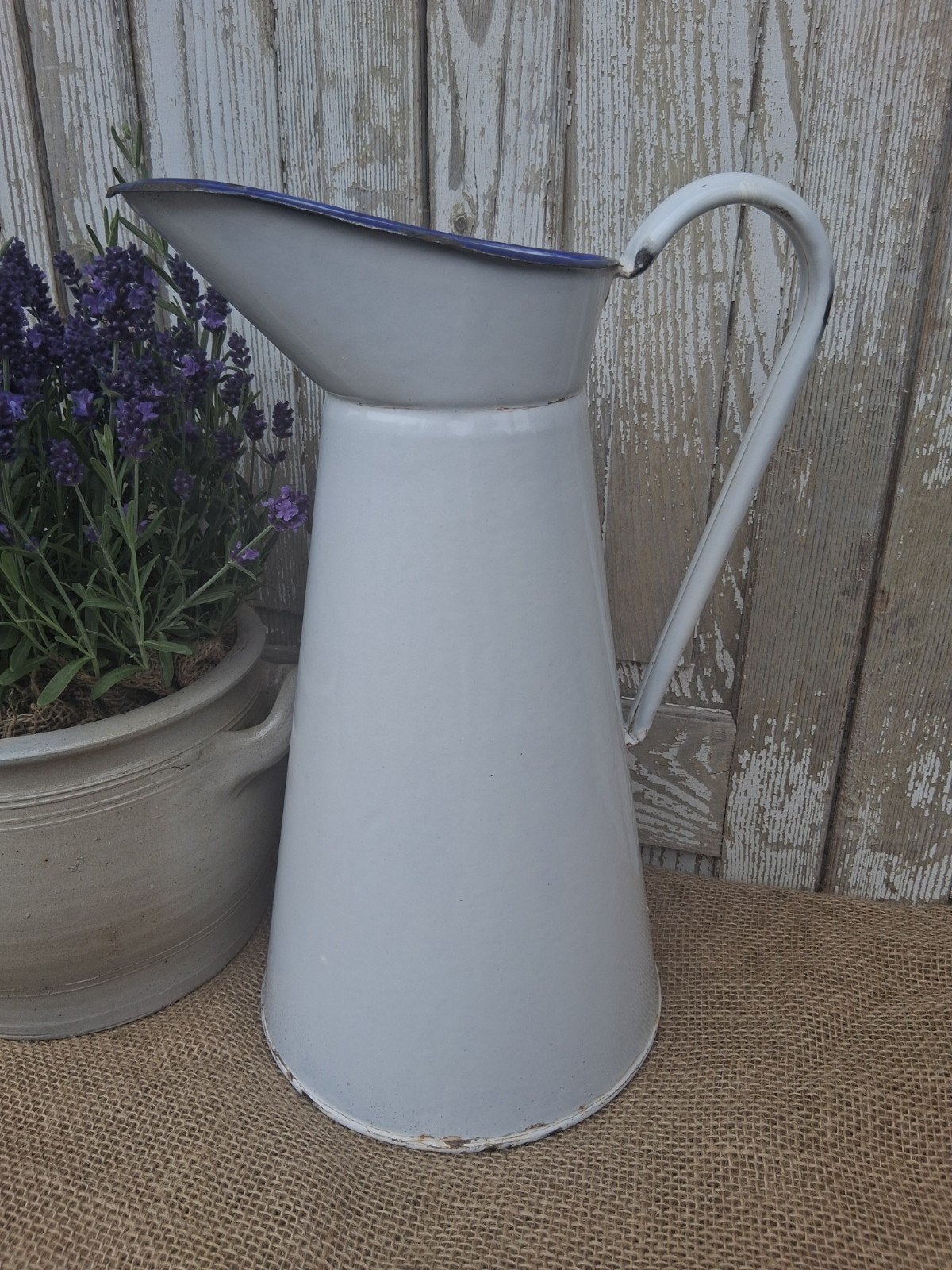 Witte emaile lampetkan, waterkan brocante - Debrocantekip, Ophalen of Verzenden