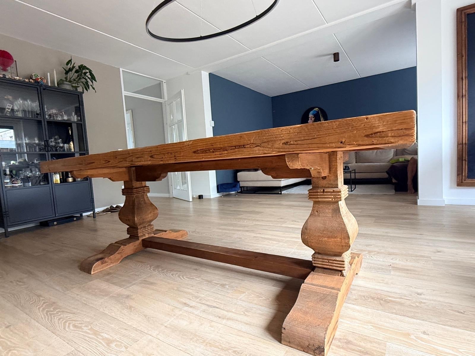 Robuuste houten eettafel 220x100 cm voor 6+ personen, Huis en Inrichting, Tafels | Eettafels, Ophalen, Gebruikt, 100 tot 150 cm