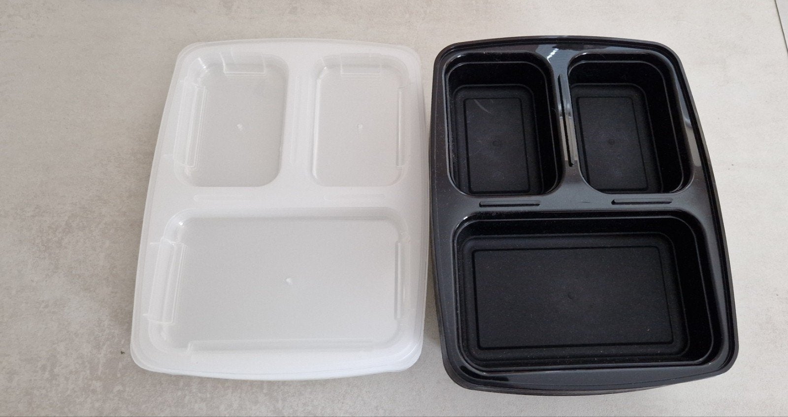 Maaltijd Prep Containers - 3 vakken, zwart en transparant, Ophalen, Gebruikt, Kunststof, Voorraadpot