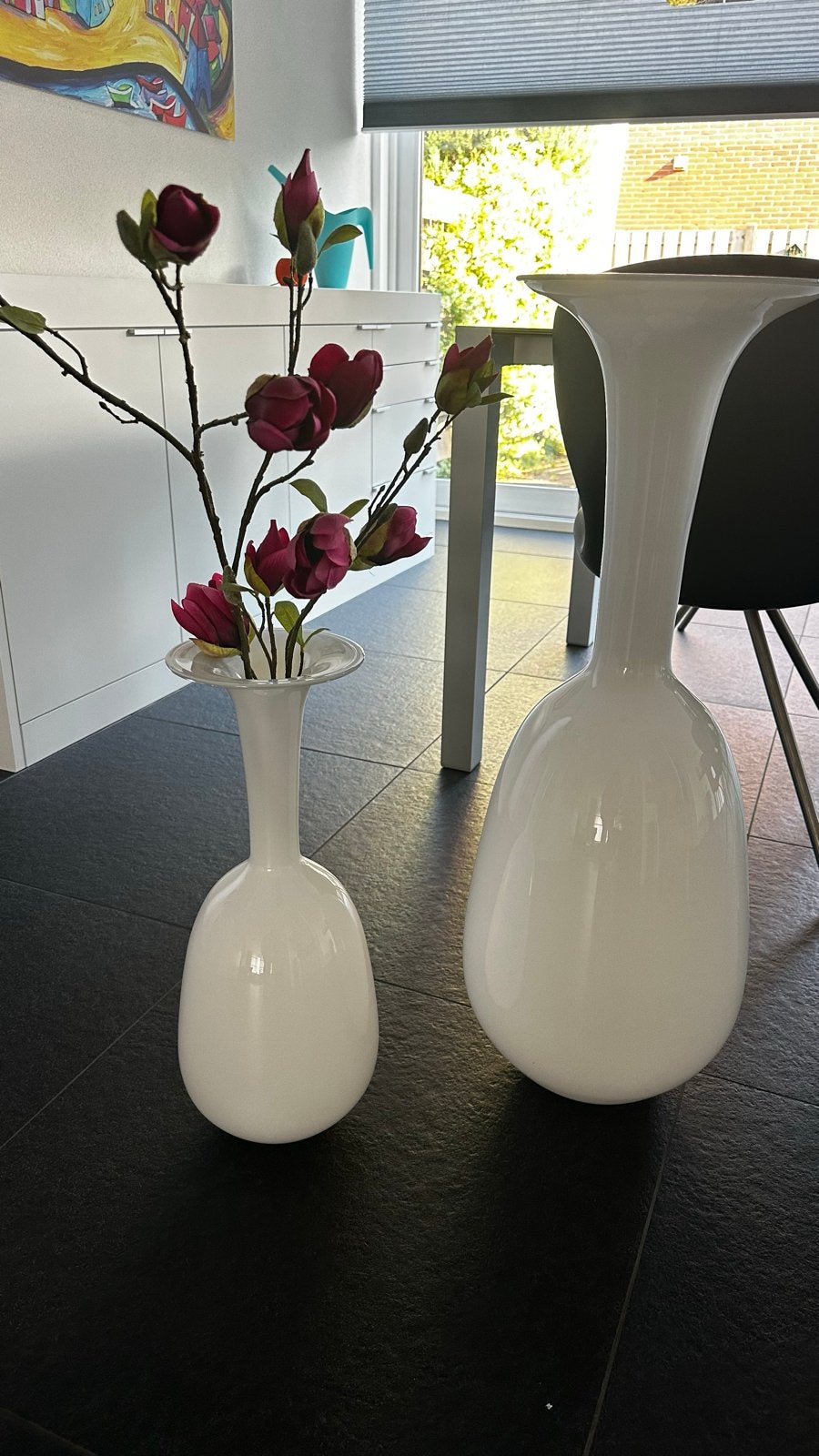 Set van 2 witte glazen vazen: groot en klein, Ophalen, Zo goed als nieuw, Wit, Glas