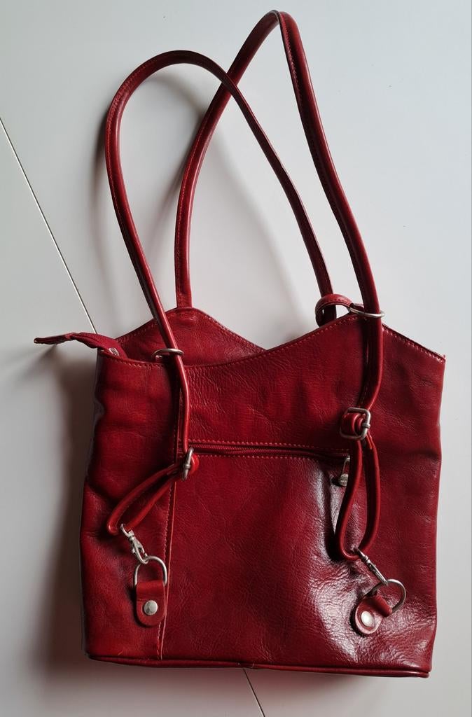 Rode leren schoudertas rugtas My Bag Made in Italy, Ophalen of Verzenden, Zo goed als nieuw, Rood, Schoudertasje