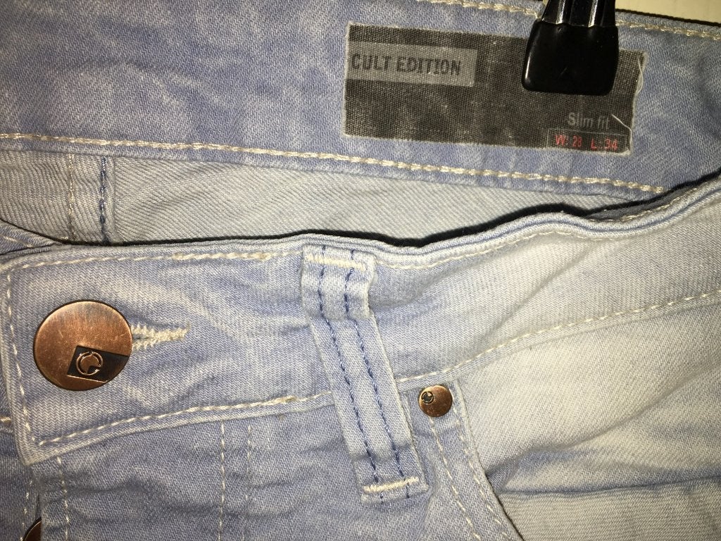 Cult Edition slim fit spijkerbroek maat 28/34 (1B8), Tweedehands verkoop, Tweedehands verkoop, Blauw, Ophalen of Verzenden