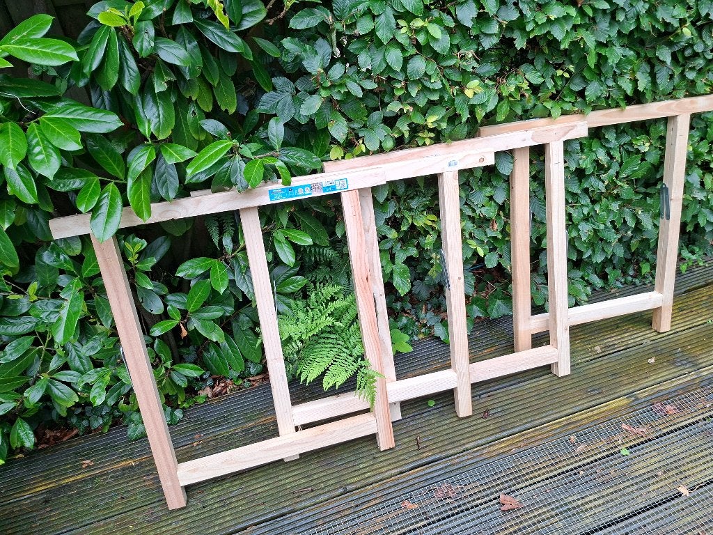 houten schragen  4 stuks, Doe-het-zelf en Verbouw, Werkbanken, Ophalen, Zo goed als nieuw, Inklapbaar