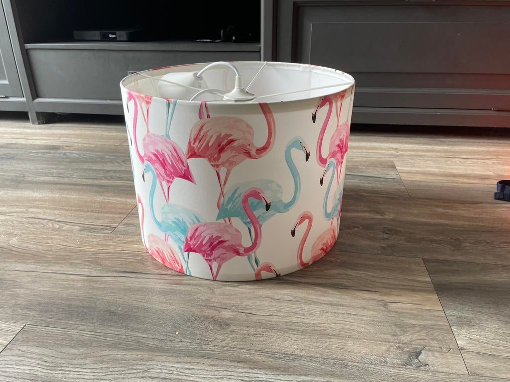 Lampenkap flamingo met armatuur 40 cm, Ophalen, Zo goed als nieuw, Rond, 25 tot 50 cm