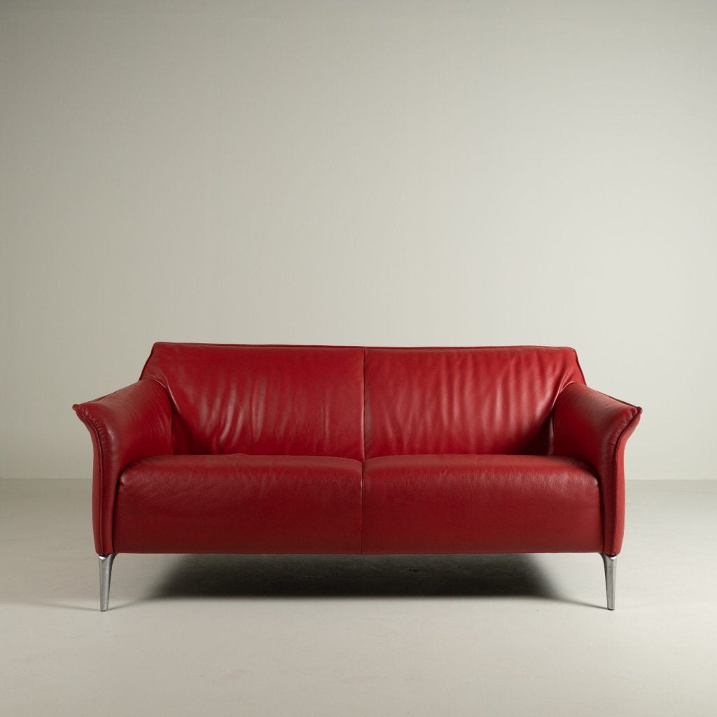 Leolux Mayon Bank 2-Zits Rood Leer, Huis en Inrichting, Niet ingevuld, Leolux, Niet ingevuld, 75 tot 100 cm