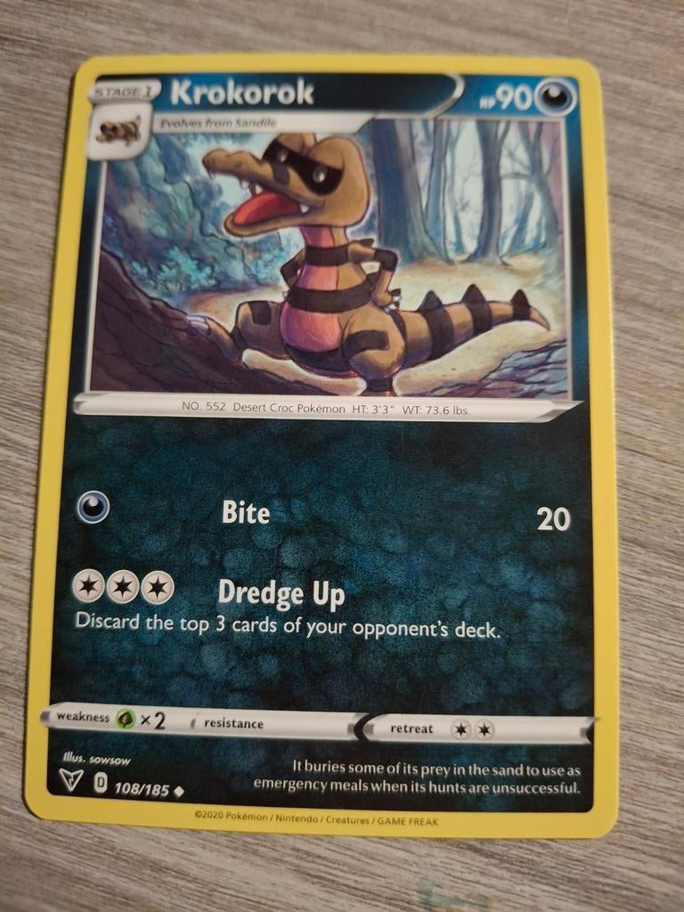 Krokorok Pokémon Kaart 108/185, Ophalen of Verzenden, Zo goed als nieuw, Losse kaart