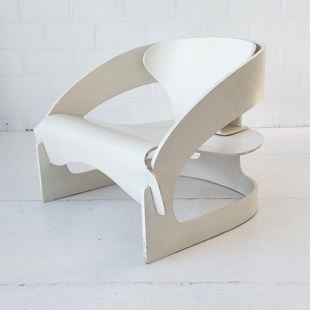 Joe colombo 4801 plywood Lounge chair Kartell Italy 1960-70s, Huis en Inrichting, Fauteuils, Gebruikt, Minder dan 75 cm, Ophalen of Verzenden