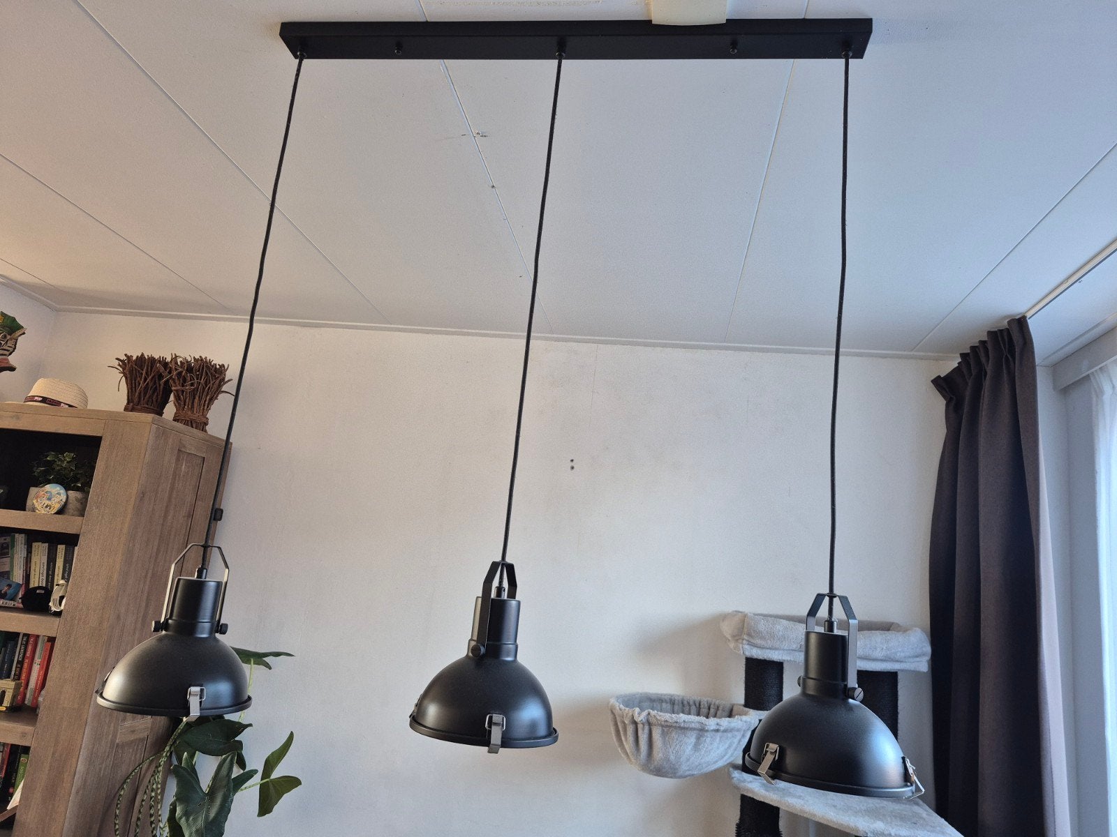 Set van 3 industriële hanglampen, zwart metaal, Ophalen, Industrieel, Modern, E27 (groot), Zo goed als nieuw
