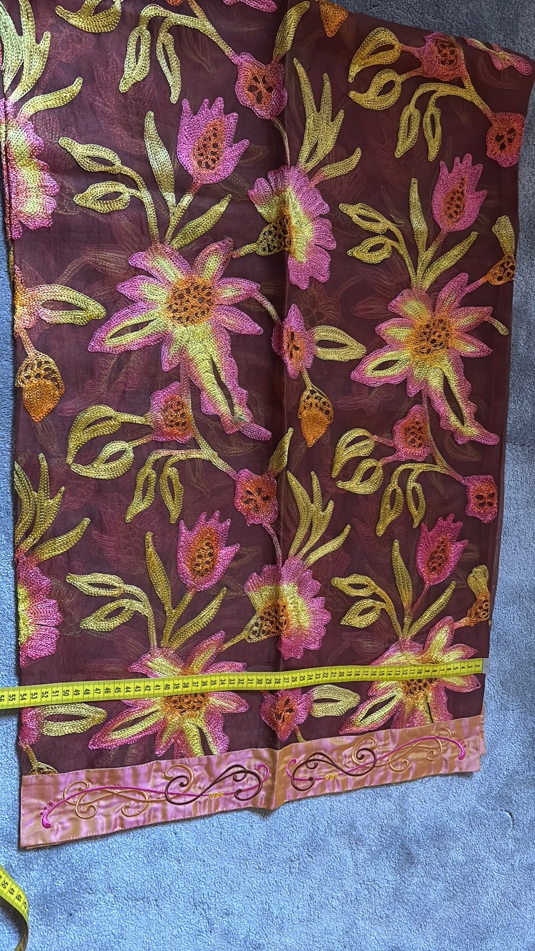 Luxe Kanten Stola Transparant Bruin Fuchsia Goud | 170x55, Kleding | Dames, Ophalen of Verzenden, Nieuw, Sjaal