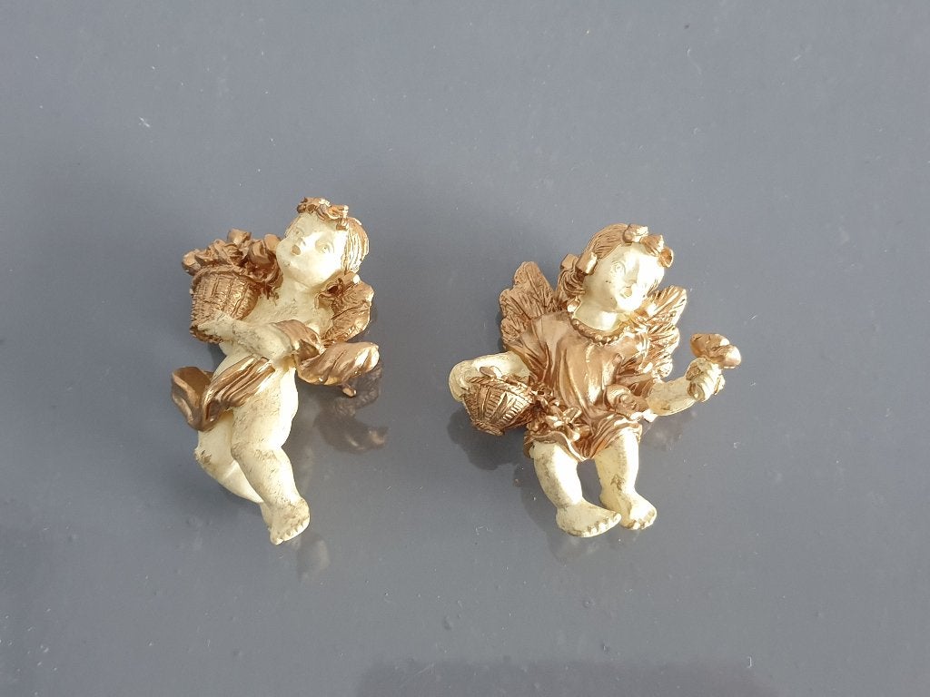 (nr. 15) Twee engelen _ Crème en goud kleur, Verzamelen, Beelden en Beeldjes, Ophalen of Verzenden, Gebruikt, Fantasy