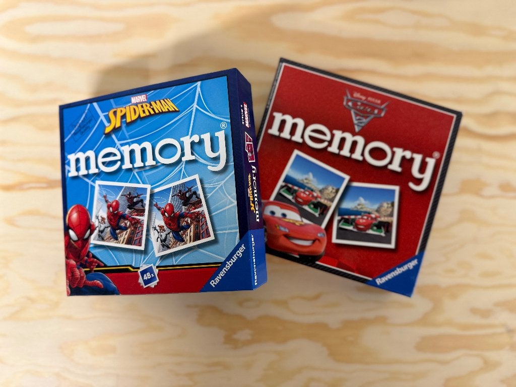 Memory Spiderman en Cars 2 Ravensburger, Een of twee spelers, Ophalen of Verzenden, Gebruikt, Ravensburger