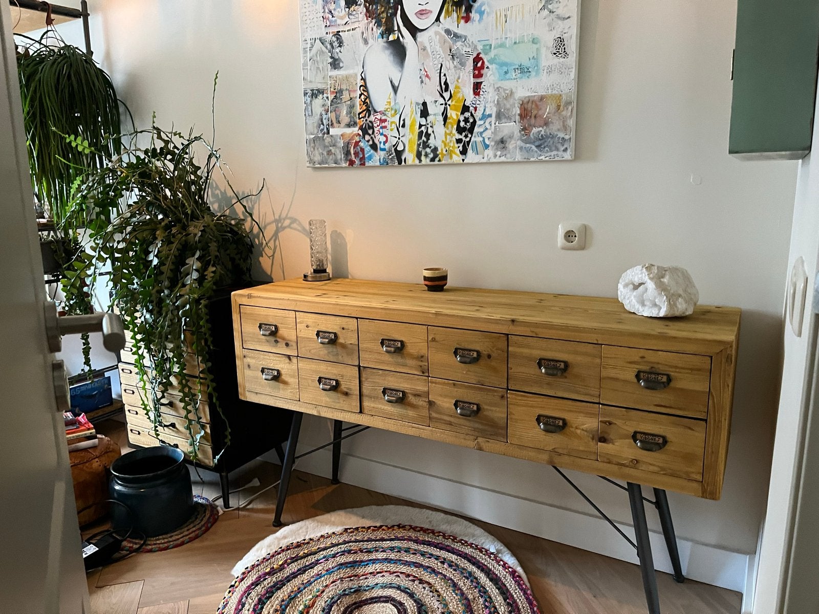 Dutchbone Six Dressoir - Vintage look met 6 lades, Ophalen, 150 tot 200 cm, Zo goed als nieuw, Met lade(s)