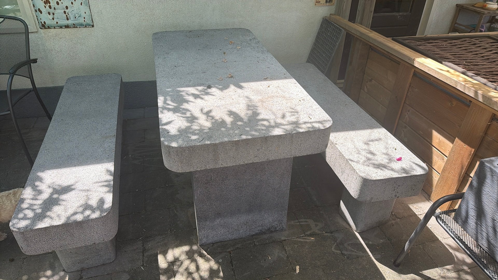 Tuintafel met banken (beton), Tuin en Terras, Tuinsets en Loungesets, Ophalen, Overige materialen, Gebruikt, 6 zitplaatsen
