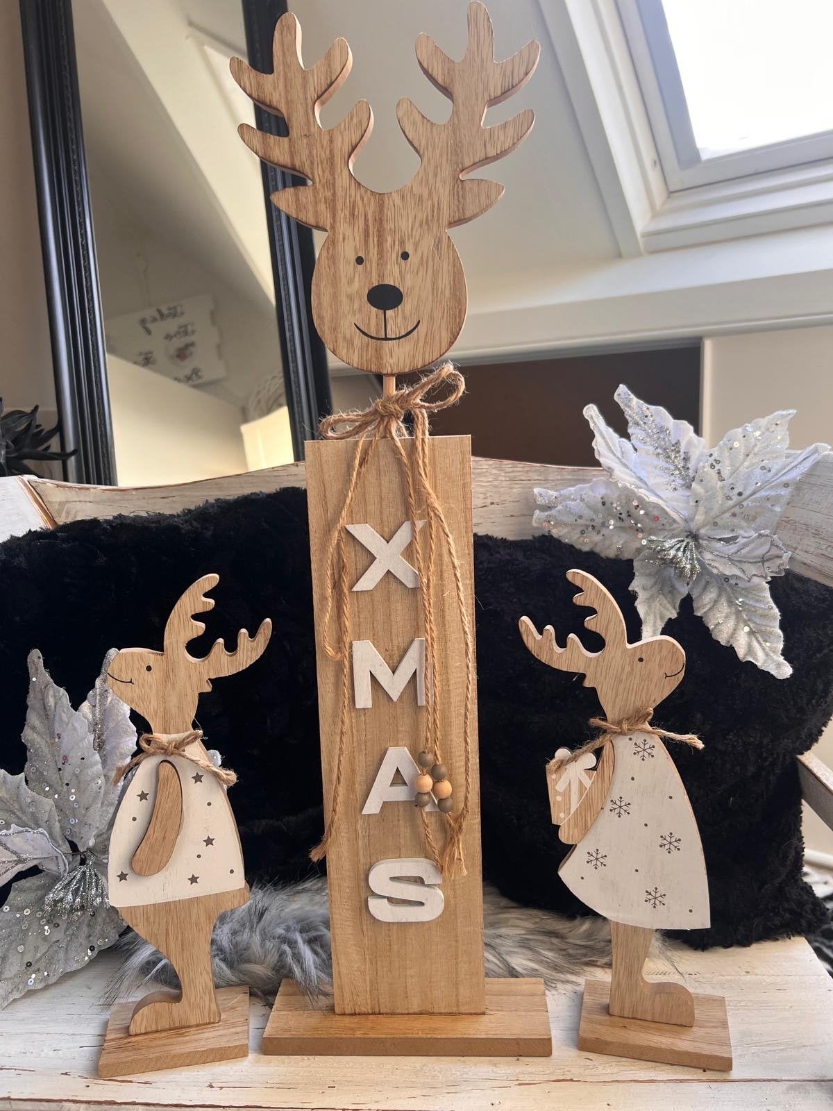Houten Kerst rendieren decoratie Set 3 delig, Diversen, Ophalen of Verzenden