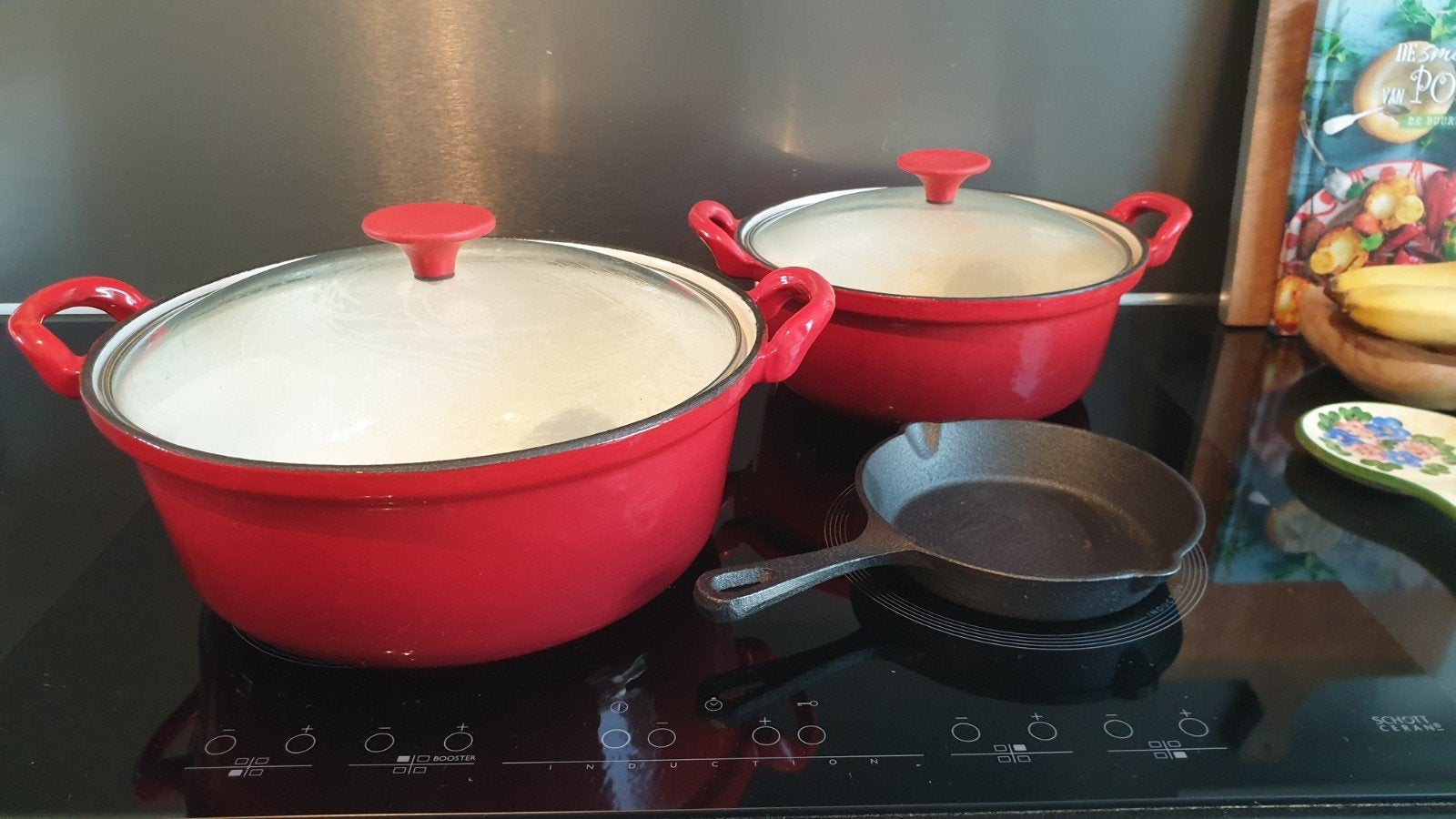 set gietijzeren braadpannen, Ophalen of Verzenden, Zo goed als nieuw, Geschikt voor inductie, Braadpan