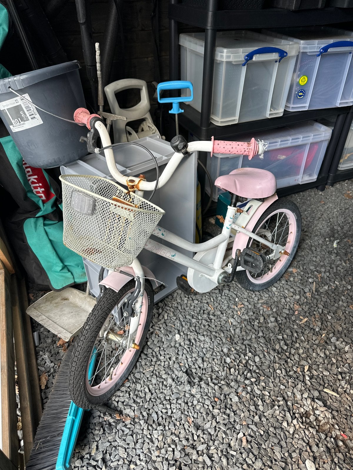 Kinderfiets Roze/Wit met Mandje - Zo goed als nieuw, Fietsen en Brommers, Ophalen, Gebruikt, Velgrem, 16 tot 20 inch