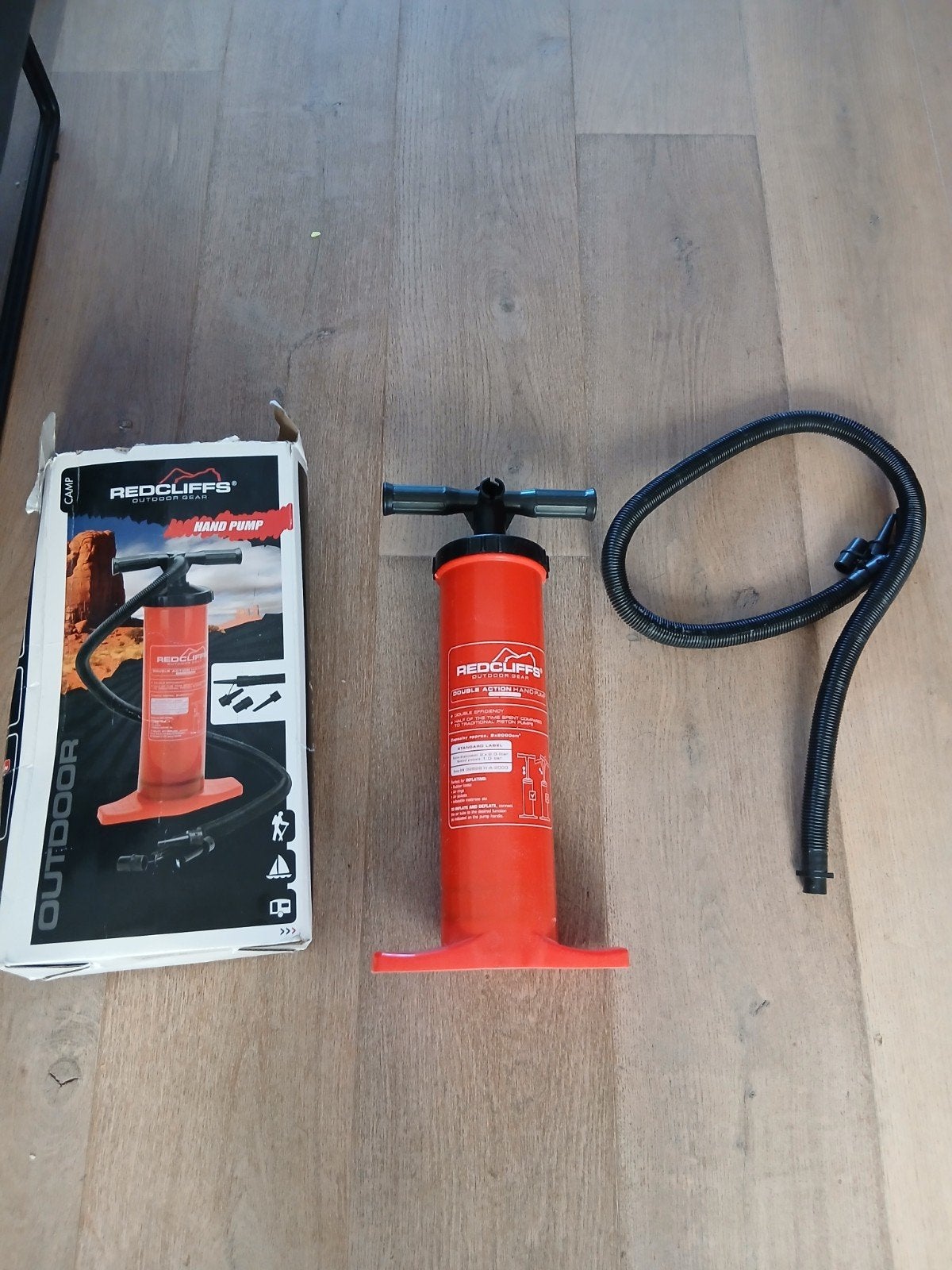 Redcliffs Handpomp -Dubbele Actie Pomp voor Opblaasartikelen, Ophalen of Verzenden, Zo goed als nieuw