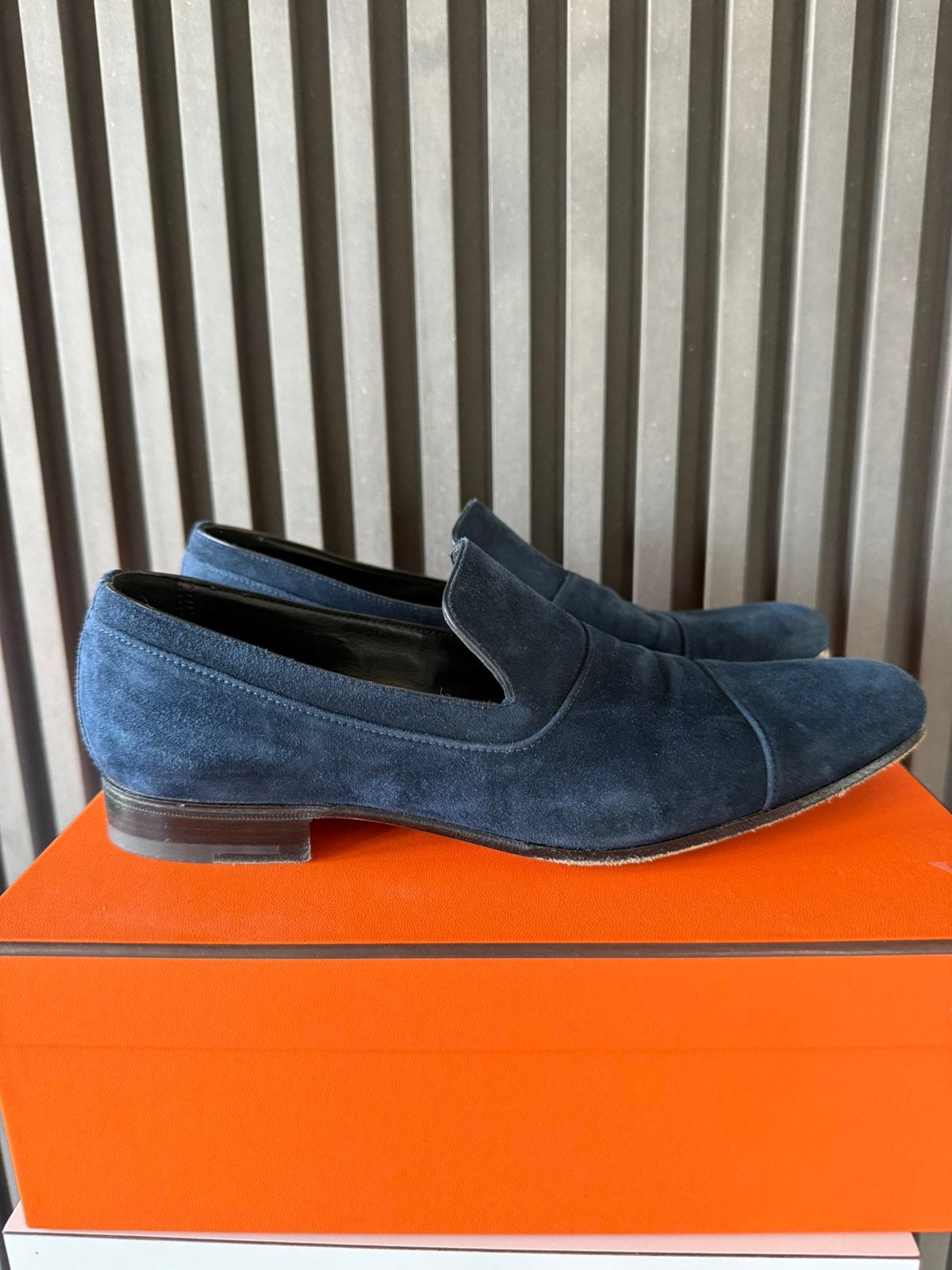 HERMES Royal Blue Suede Loafer Men Shoes 41,5, Loafers, Blauw, Ophalen of Verzenden, Hermes