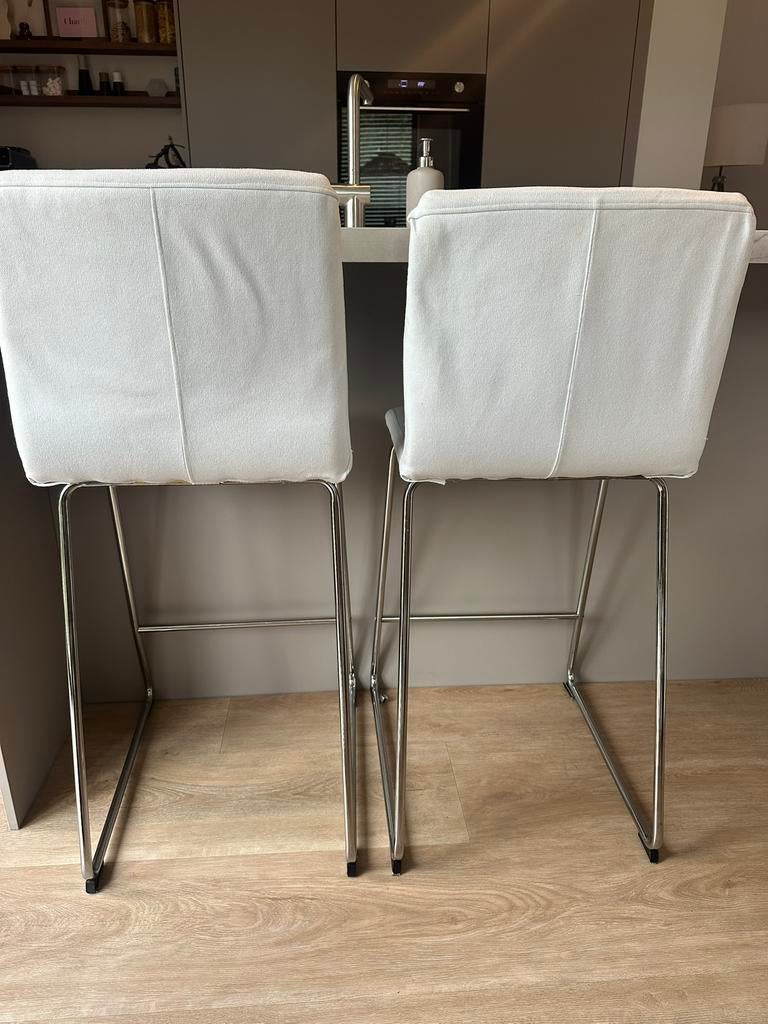 2 barkrukken, Huis en Inrichting, Stoelen, Gebruikt, Twee, Wit, Ophalen