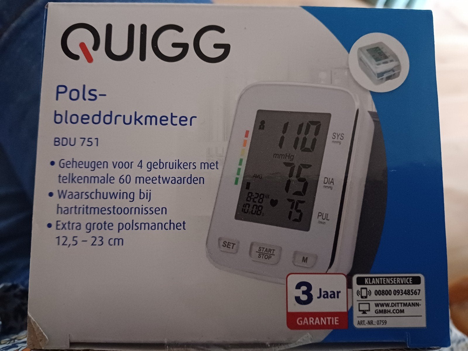 QUIGG Polsbloeddrukmeter BDU 751 -  in doos, Ophalen of Verzenden, Nieuw, Overige typen