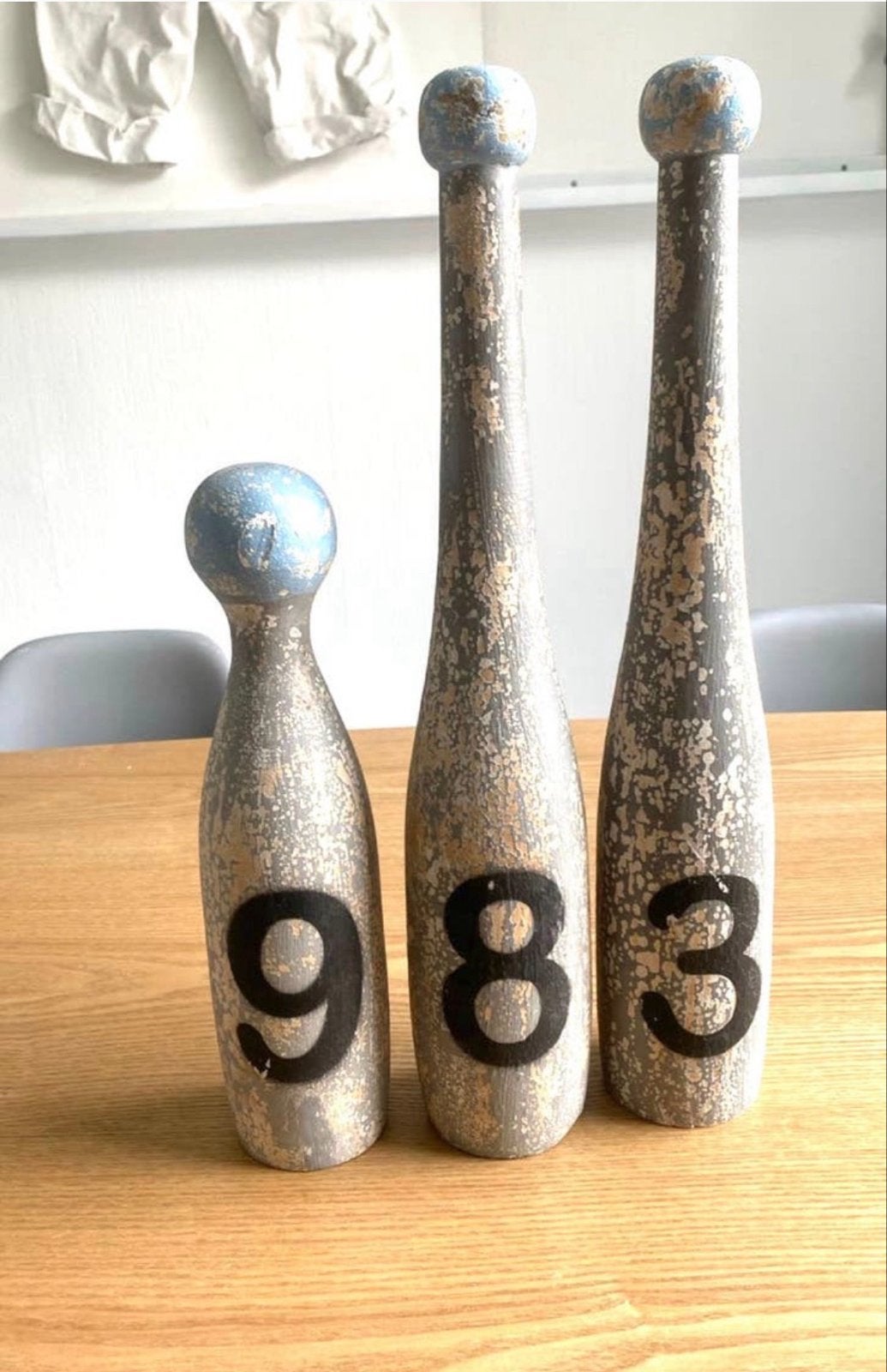 Set van 3 decoratieve houten  vintage kegels, Ophalen of Verzenden