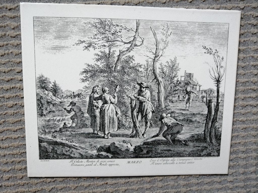 metalen wandbord klassieke Giuseppe Zocchi boeren landschap, Antiek en Kunst, Ophalen of Verzenden
