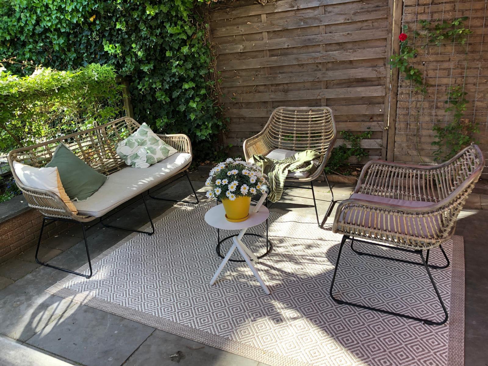Tuinset van natural bruin wicker (2 stoelen en bank), Ophalen, 4 zitplaatsen, Gebruikt, Wicker