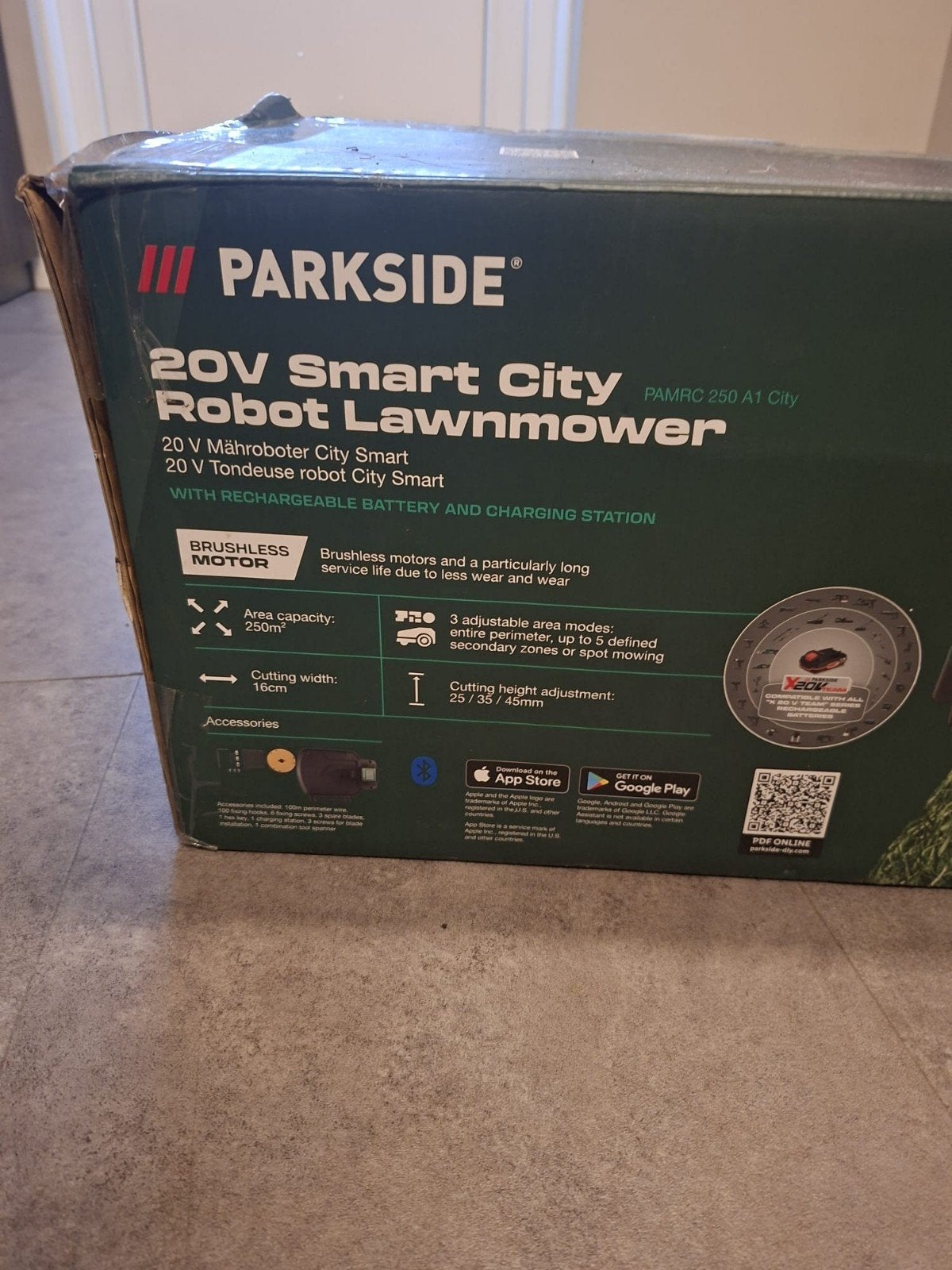 Parkside 20V Smart City Robotmaaier – NIEUW / NOOIT GEBRUIKT, Tuin en Terras, Cirkelmaaier, Minder dan 30 cm, Accu-grasmaaier