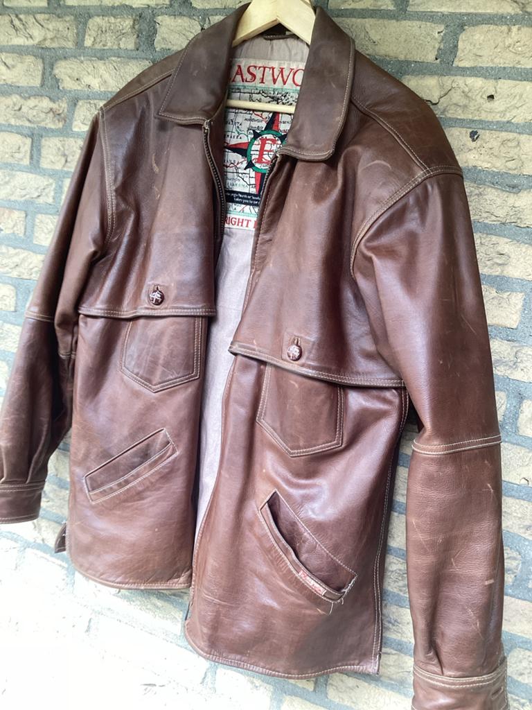Vintage Leren heren Jas - Bruin maat M (L), Ophalen, Gedragen, Overige maten, Bruin
