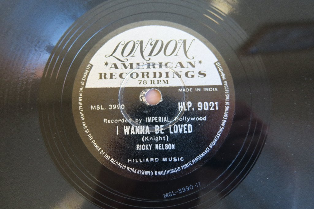 Ricky Nelson I Wanna Be Loved 78 toeren grammofoonplaat, Ophalen of Verzenden, 1960 - 1969, Gebruikt, 10 inch