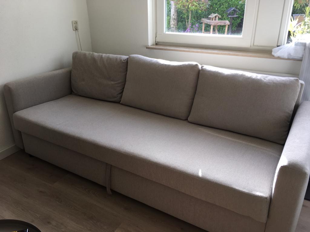 Te koop 3 zitsbank met slaapfunctie, Ophalen, Beige, Tweepersoons, 140 cm