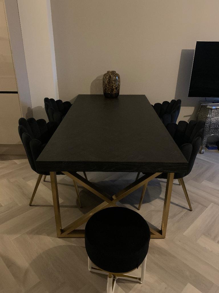 Eettafel zwart met gouden poten, Huis en Inrichting, Ophalen, Gebruikt, 200 cm of meer, 50 tot 100 cm