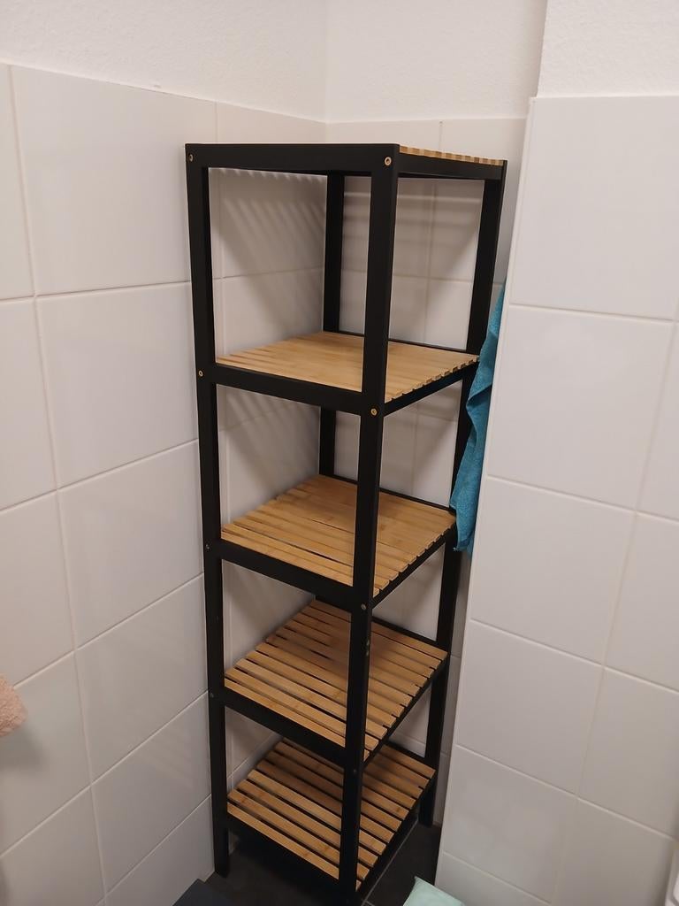 Bamboe badkamerrek / opbergrek met 5 planken, Ophalen, Gebruikt