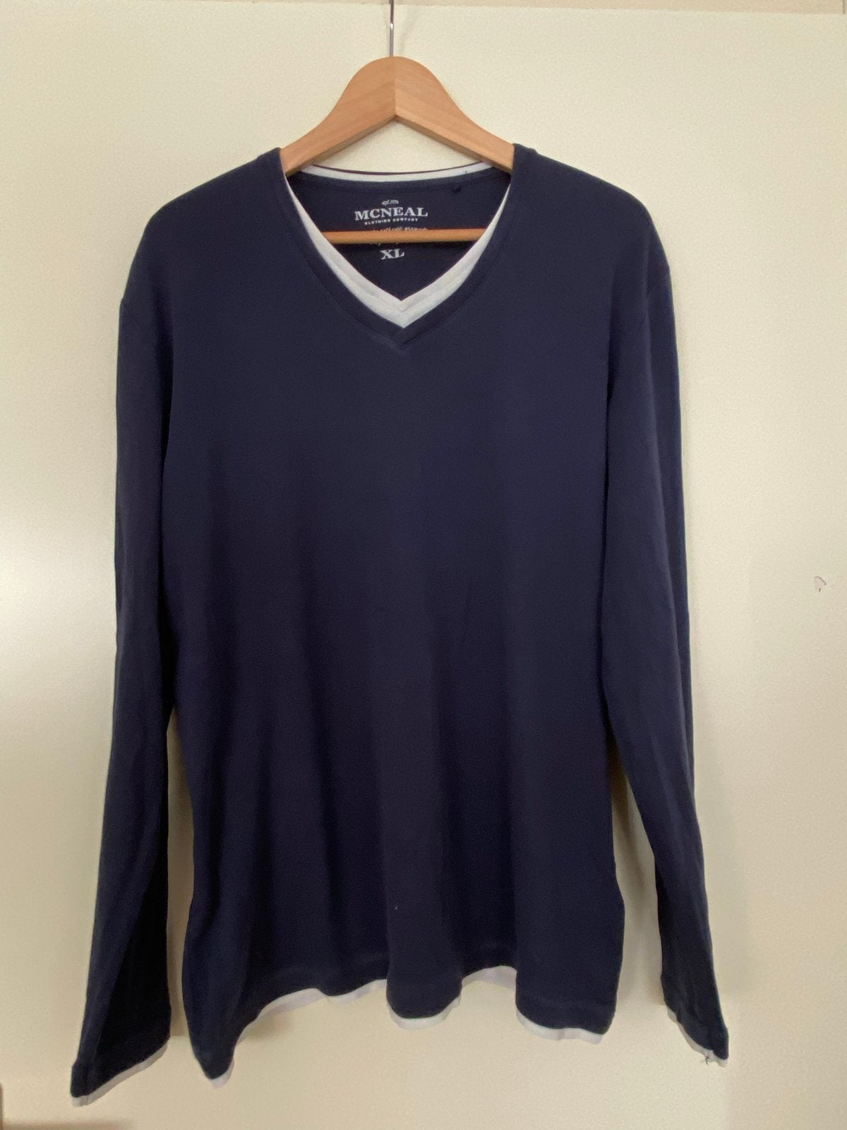 McNeal heren V-hals shirt lange mouw - Maat XL, Ophalen of Verzenden, Zo goed als nieuw, Maat 56/58 (XL), Blauw