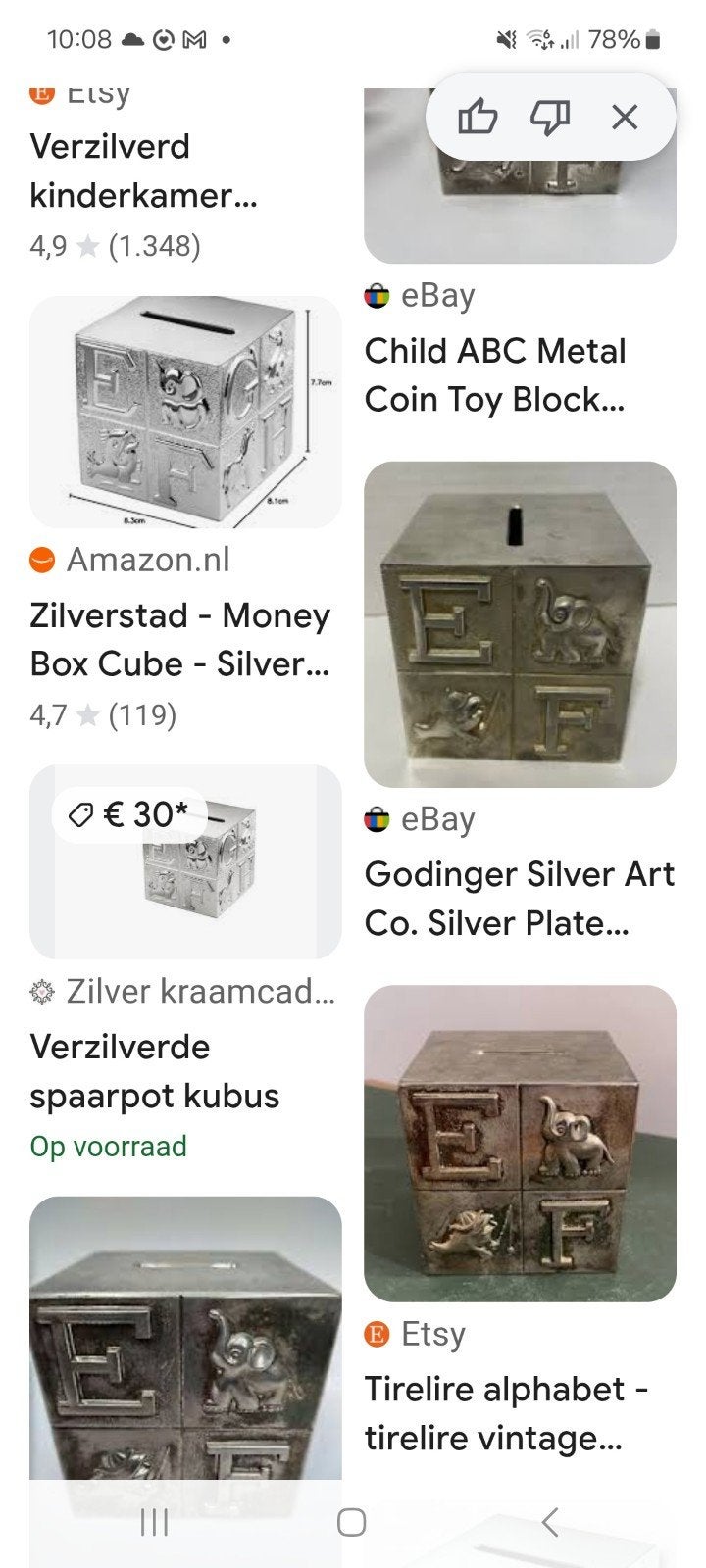 Te koop verzilverd kubus spaarpot, Ophalen of Verzenden, Metaal of Blik