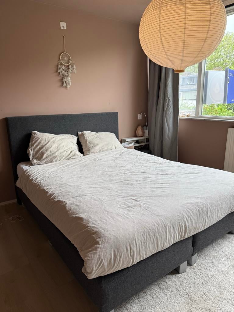 Donkergrijze boxspring 160x200 cm (zonder matras), Ophalen, Gebruikt, Tweepersoons, 200 cm