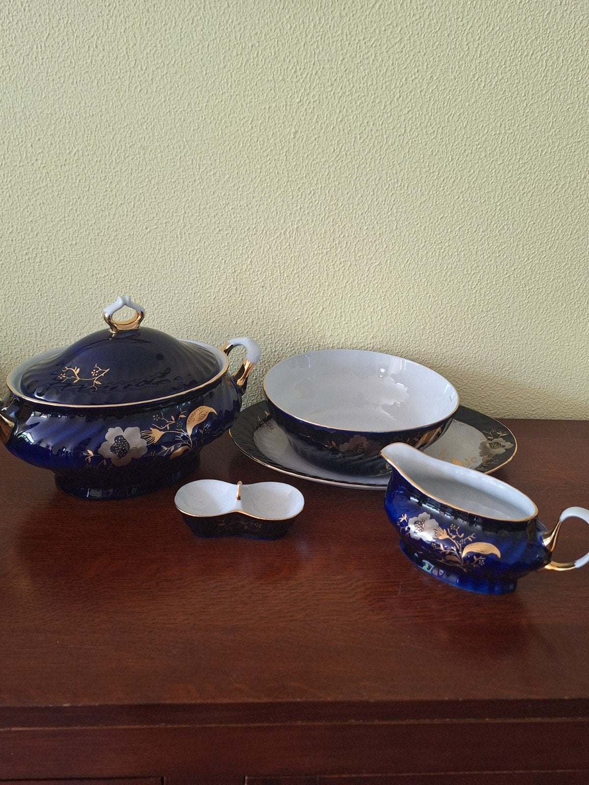 Nieuw 12 deelig eet + 12 thee + 12 koffie servies blauw goud, Ophalen of Verzenden