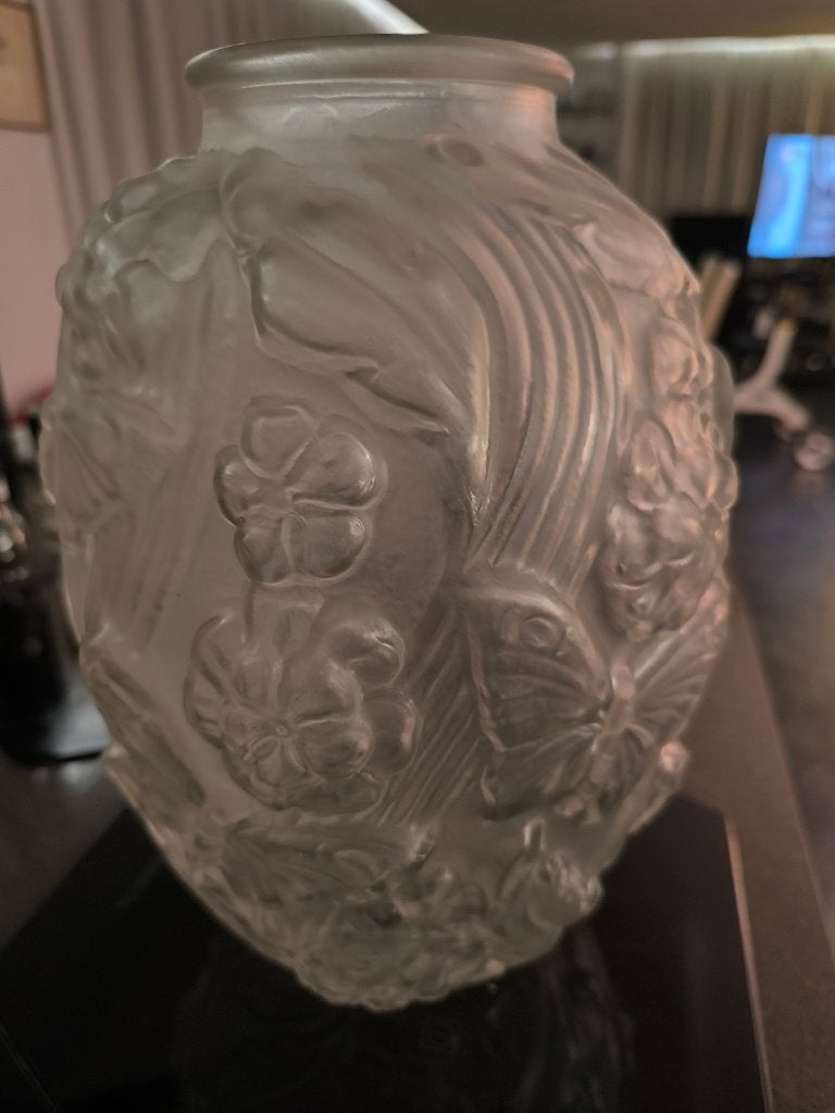 Glazen vaas, Art Deco Lalique stijl, Huis en Inrichting, Ophalen, Gebruikt, Glas, 30 cm